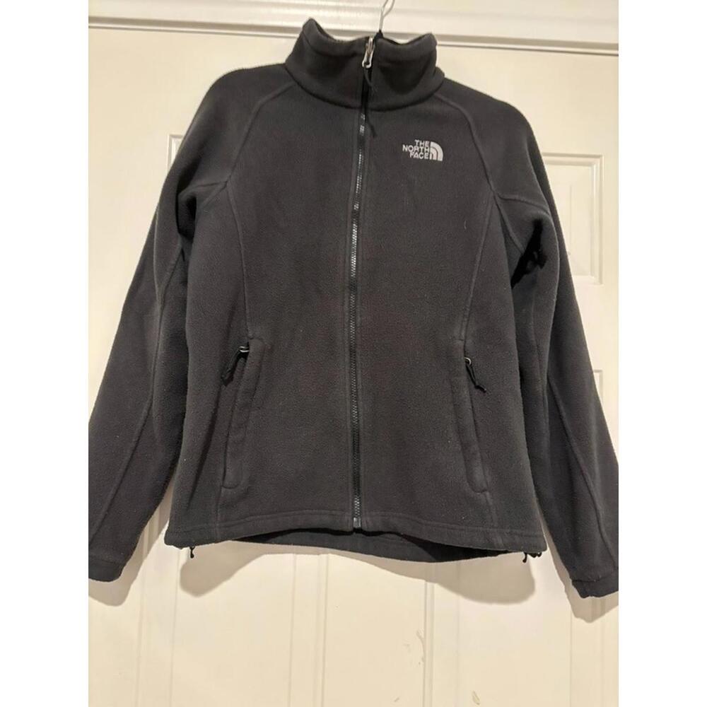 North Face womens charcoal outdoor‎ fleece 1/4 zip up 2 logos sz M #1424
